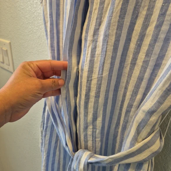 J Crew Blue White Vertical Striped Long Maxi Dress Linen Button Front Size XS - Picture 5 of 8